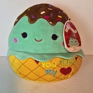 NWT Squishmallows Kellytoy 8" Valentines Squad Maya the Mint Ice Cream Plush Toy